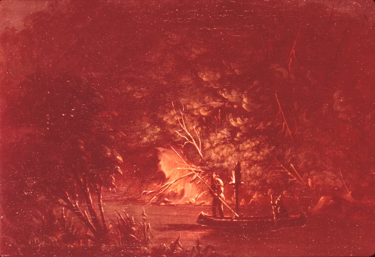 Ojibwe Lohen keihästäminen soihdunvalossa tekijältä George Catlin