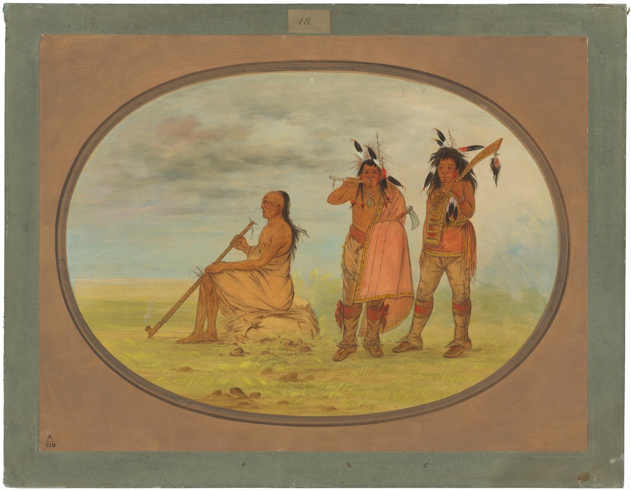 Vanha menominee-päällikkö kahden nuoren keikarin kanssa tekijältä George Catlin