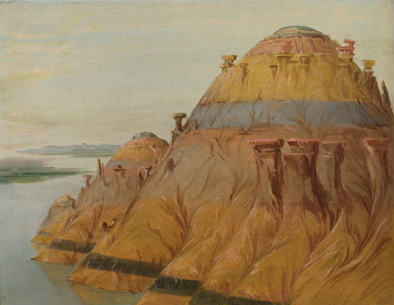 Kuvankaunis Clay Bluff, 1700 mailia St. Louisin yläpuolella, 1832. tekijältä George Catlin