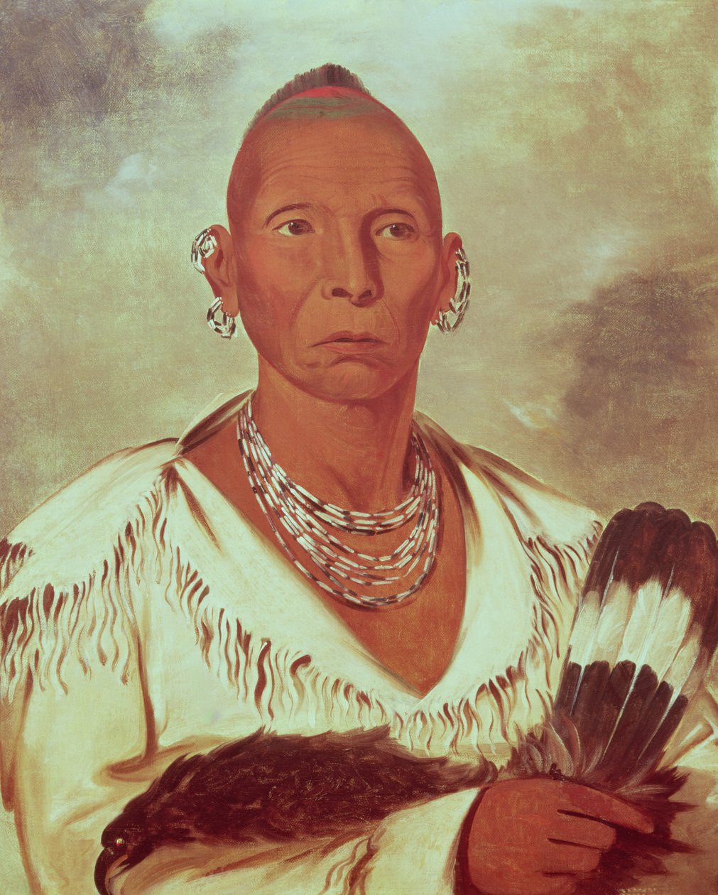 Intiaanipäällikön Black Hawkin muotokuva tekijältä George Catlin