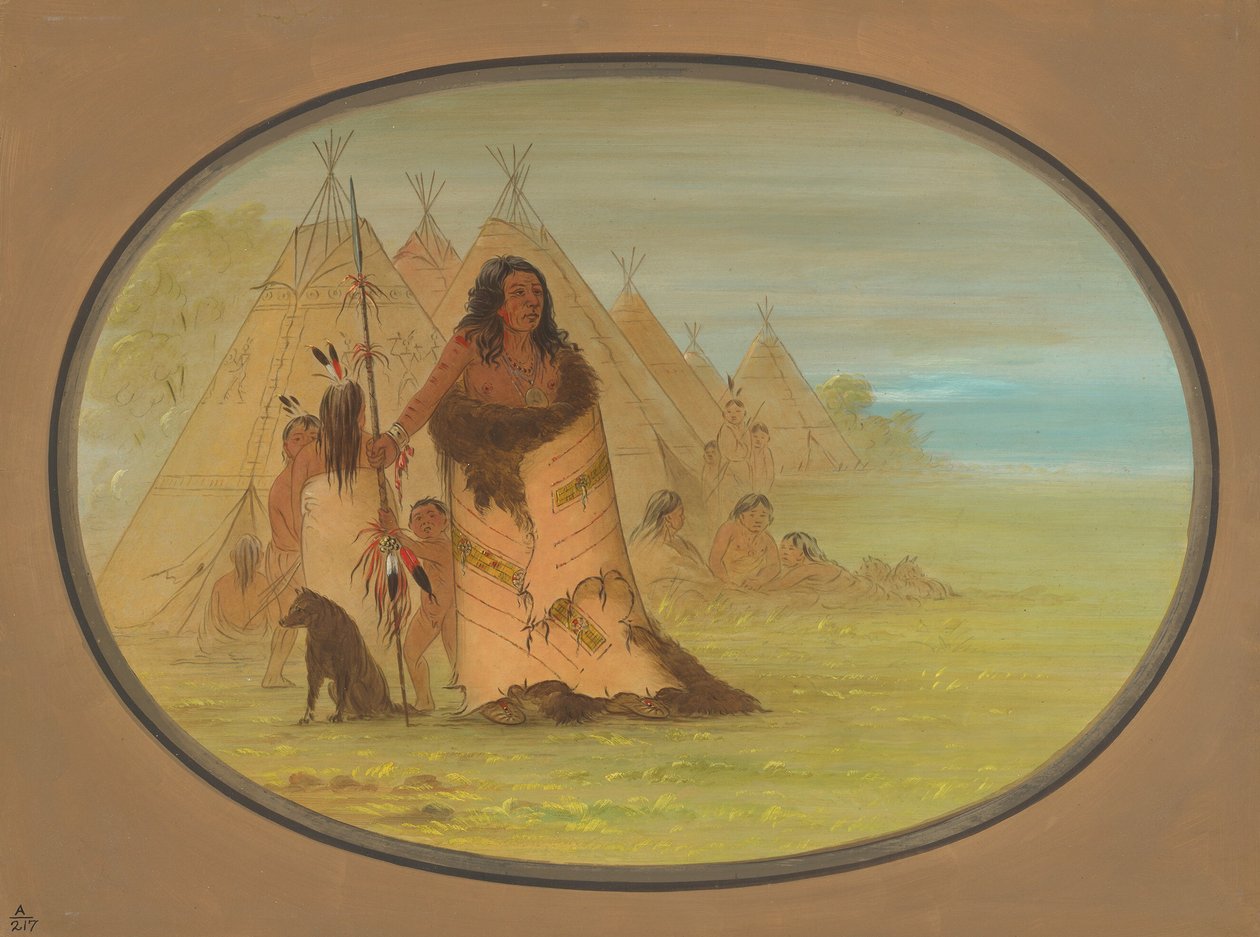 Puncah-päällikkö perheensä ympäröimänä, 18611869. tekijältä George Catlin