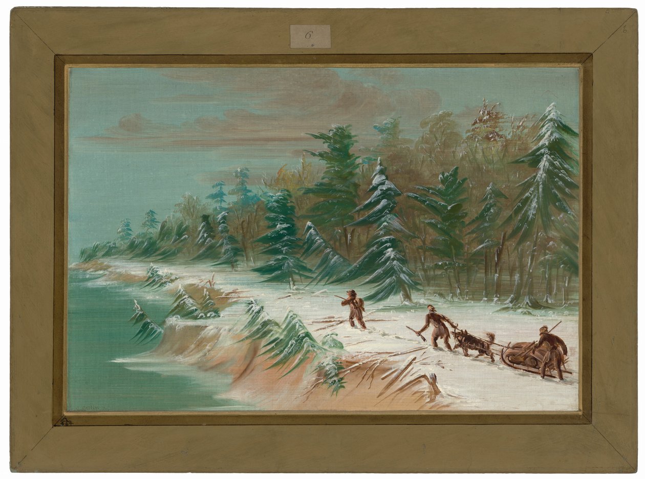 Paluu Fort Frontenaciin kelkalla.  Helmikuu 1679 tekijältä George Catlin
