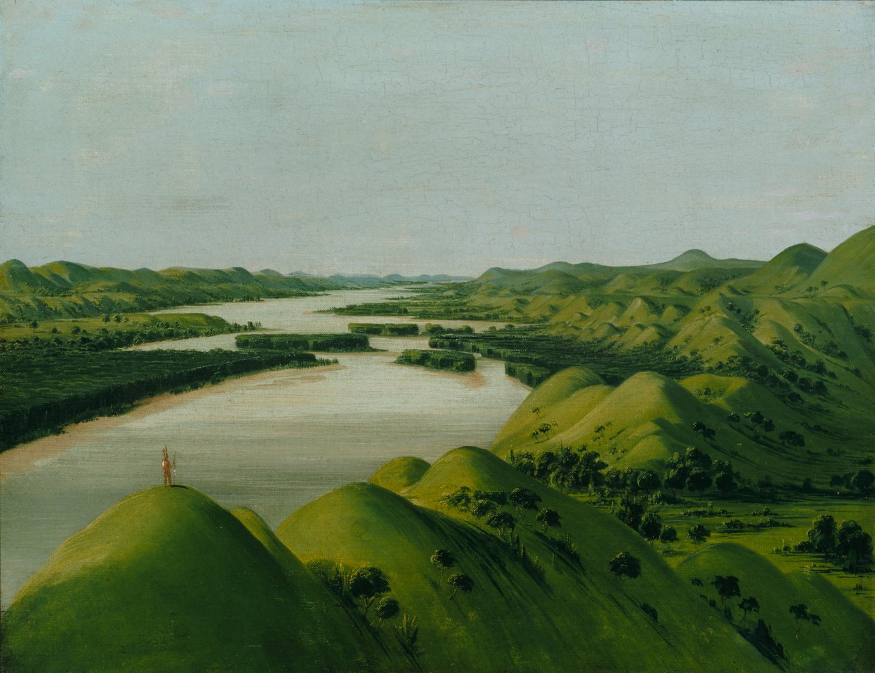River Bluffs, 1320 mailia St. Louisin yläpuolella, 1832. tekijältä George Catlin