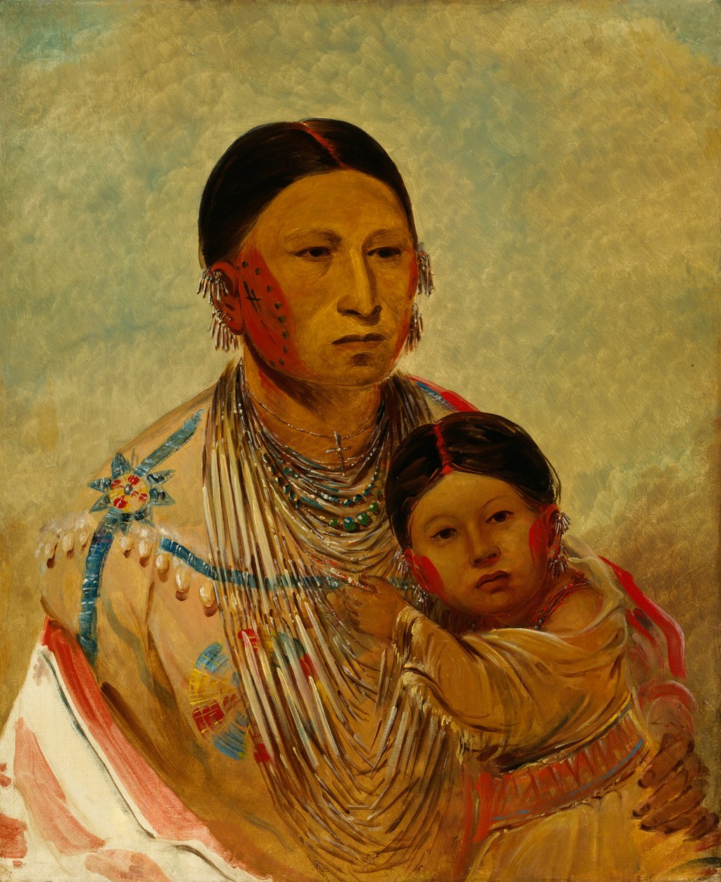 Ru-ton-ye-wee-ma, Strutting Pigeon, White Cloudin vaimo, 1844. tekijältä George Catlin