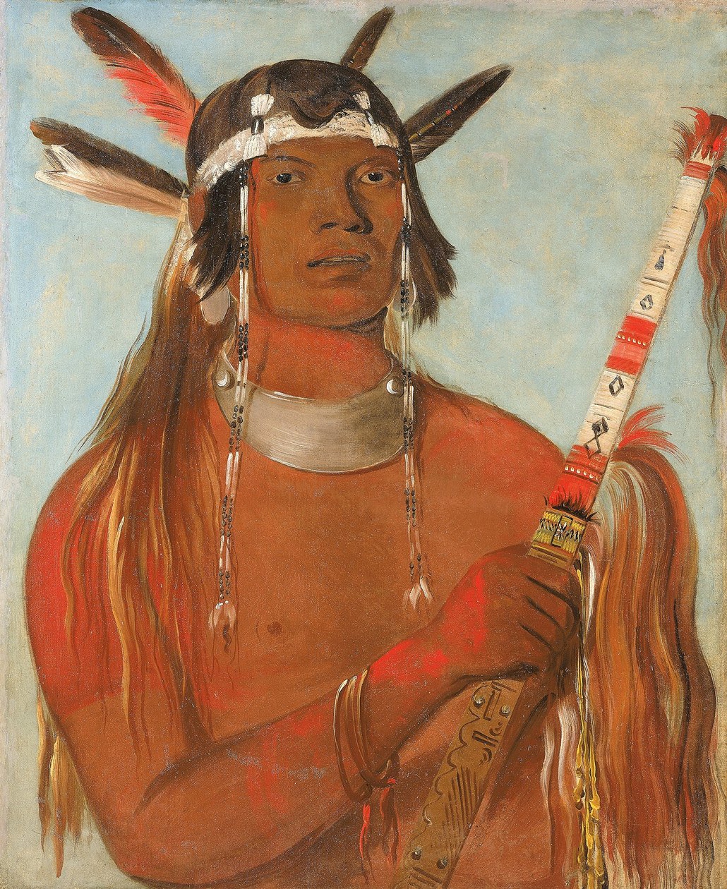 Seehk-hée-da, hiirenvärinen höyhen, tunnettu urhea mies. tekijältä George Catlin