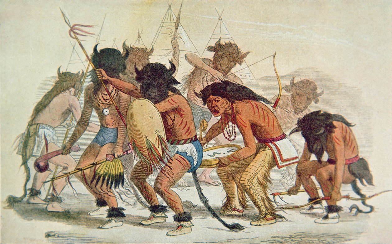 Sioux Buffalo Dance (väri litho) tekijältä George Catlin