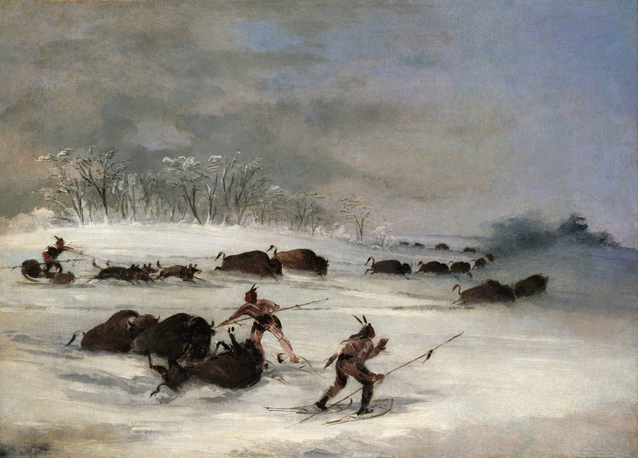 Sioux-intiaanit lumikengillä Lancing Buffalo, 1846-1848. tekijältä George Catlin