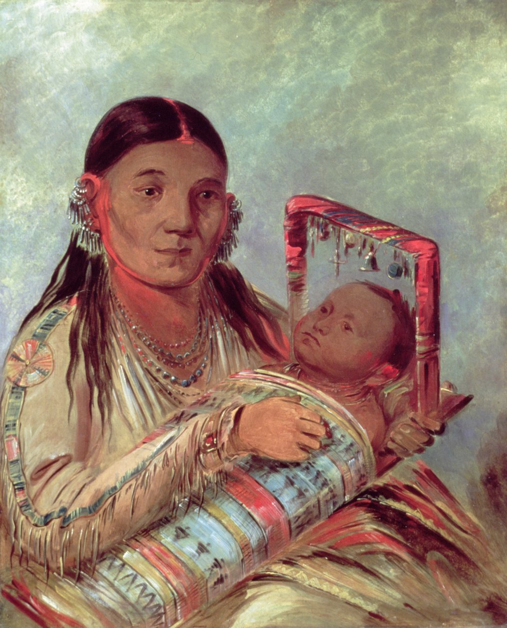 Sioux äiti ja vauva, n. 1830 (öljy kankaalle) tekijältä George Catlin