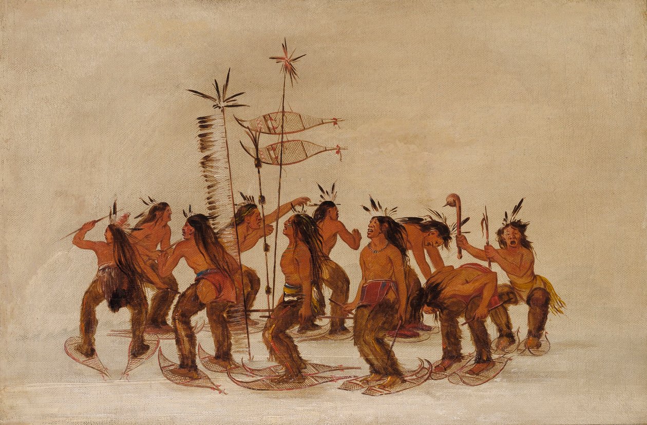 Lumikenkätanssit ensilumen sattuessa tekijältä George Catlin
