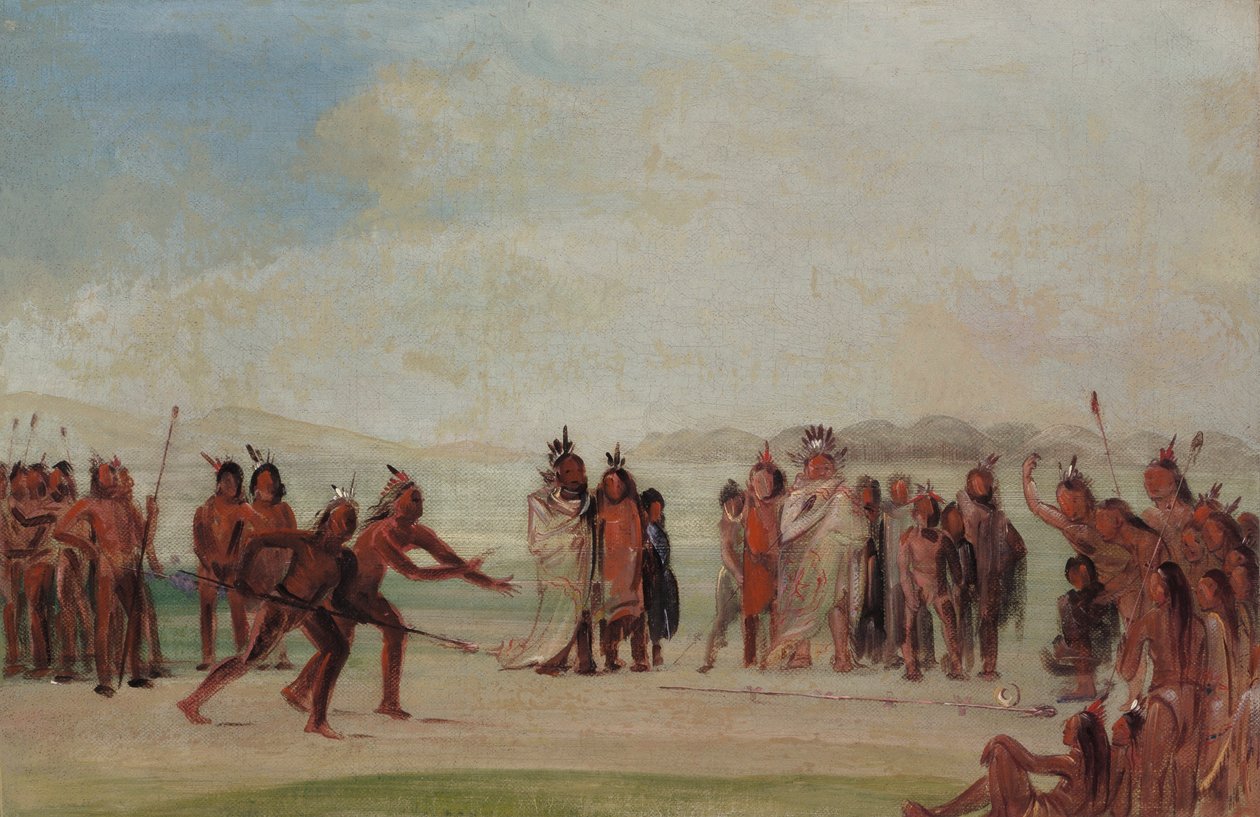 Tchung-kee, Mandan-peli, jota pelataan renkaalla ja tangolla. tekijältä George Catlin
