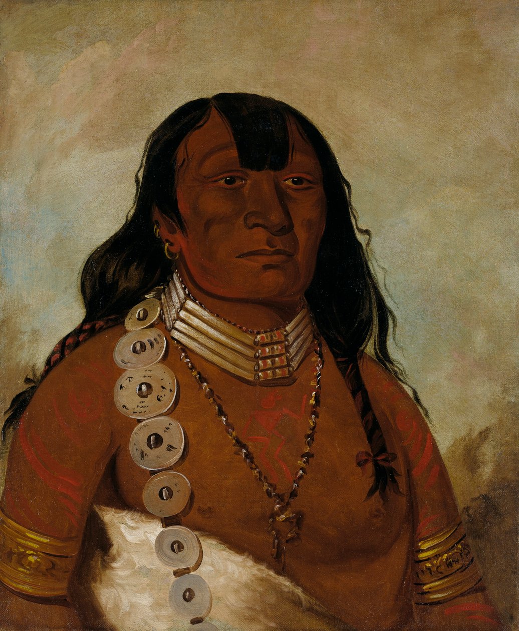 Téh-tóot-sah (tunnetaan paremmin nimellä Tohausen, Little Bluff), ensimmäinen päällikkö. tekijältä George Catlin