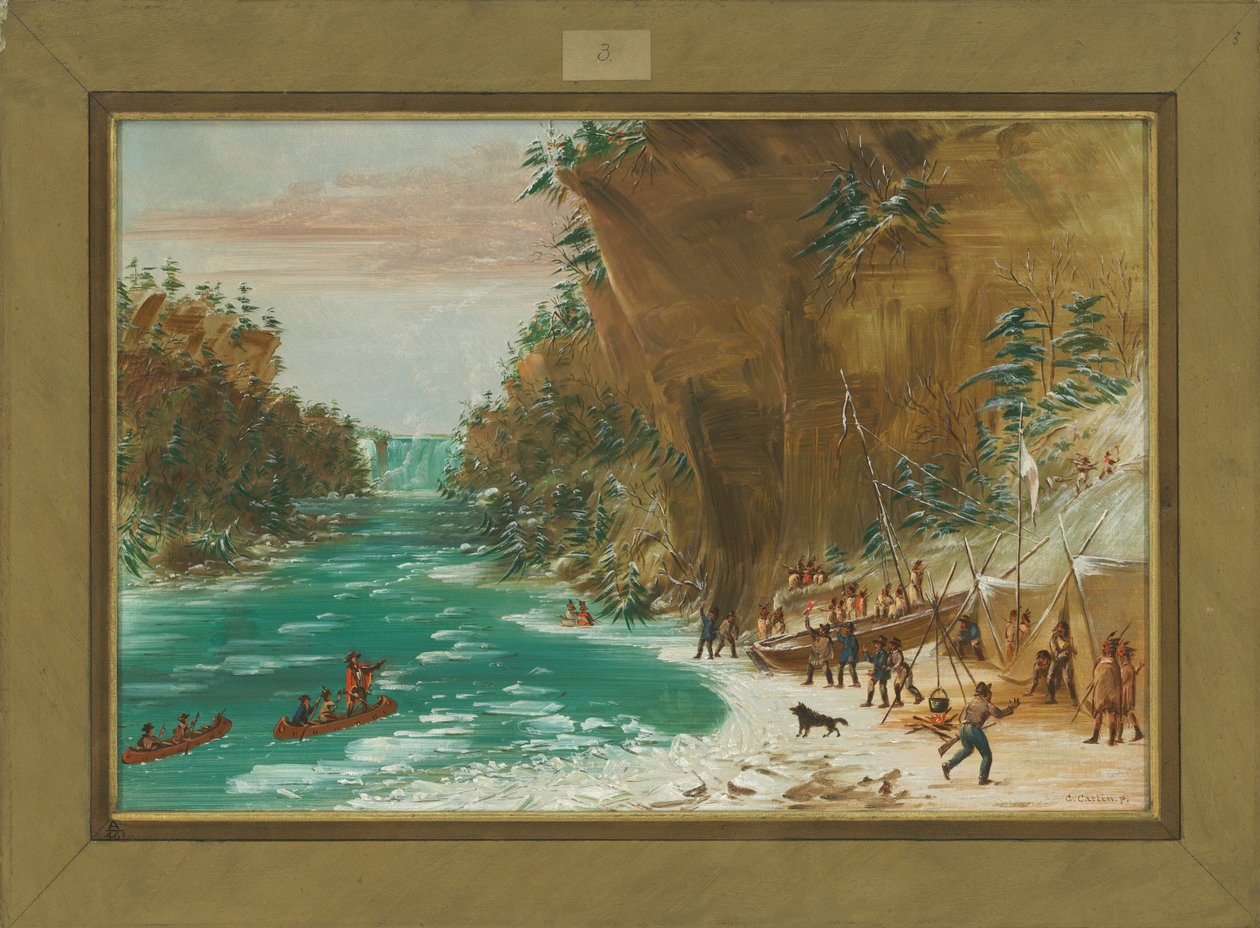 Retkikunta leiriytyi Niagaran putousten alapuolelle. 20. tammikuuta 1679 tekijältä George Catlin