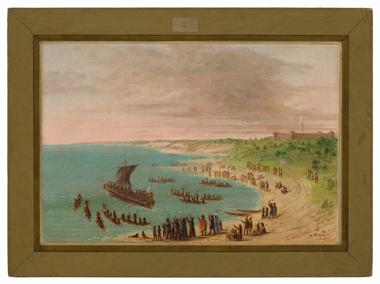 Retkikunta lähtee Fort Frontenacista Ontariojärvellä. 18. marraskuuta 1678 tekijältä George Catlin