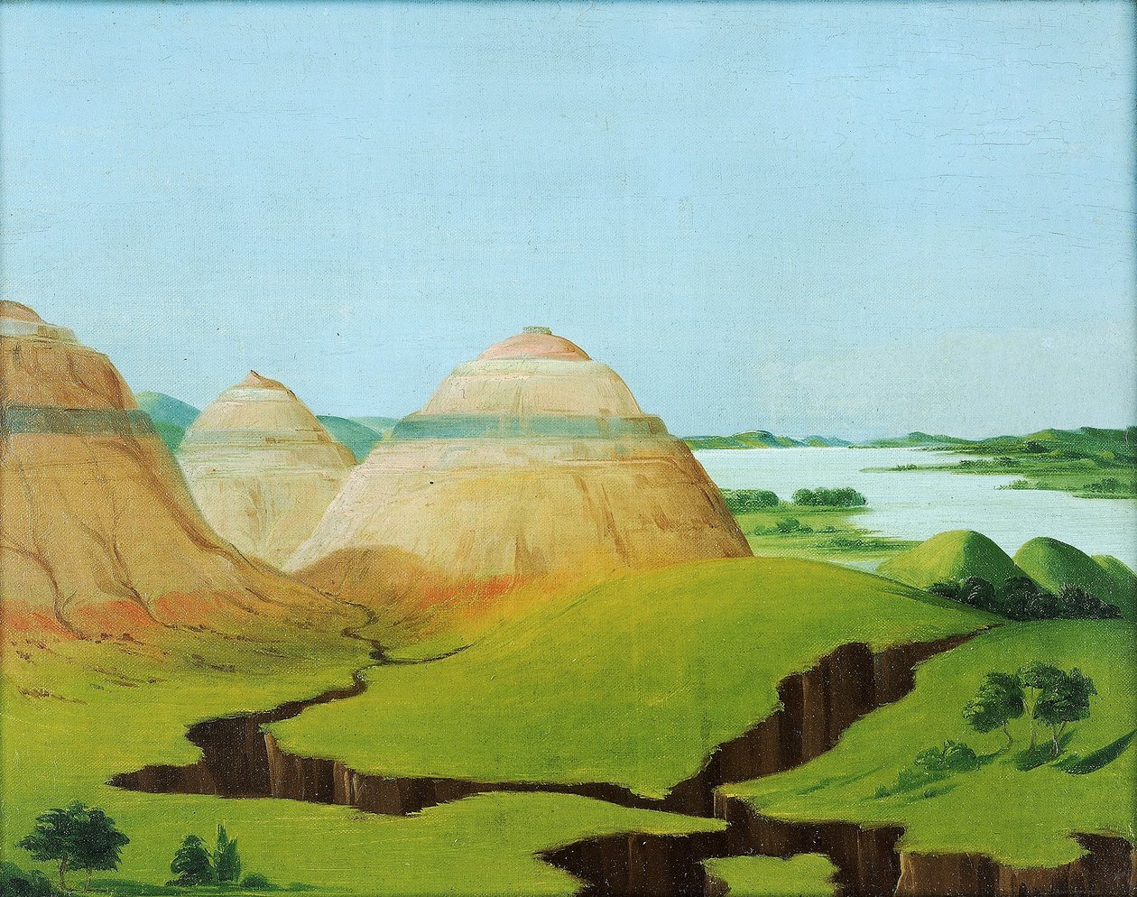 Kolme kupolia, Clay Bluffs 15 mailia Mandan-kylän yläpuolella. tekijältä George Catlin
