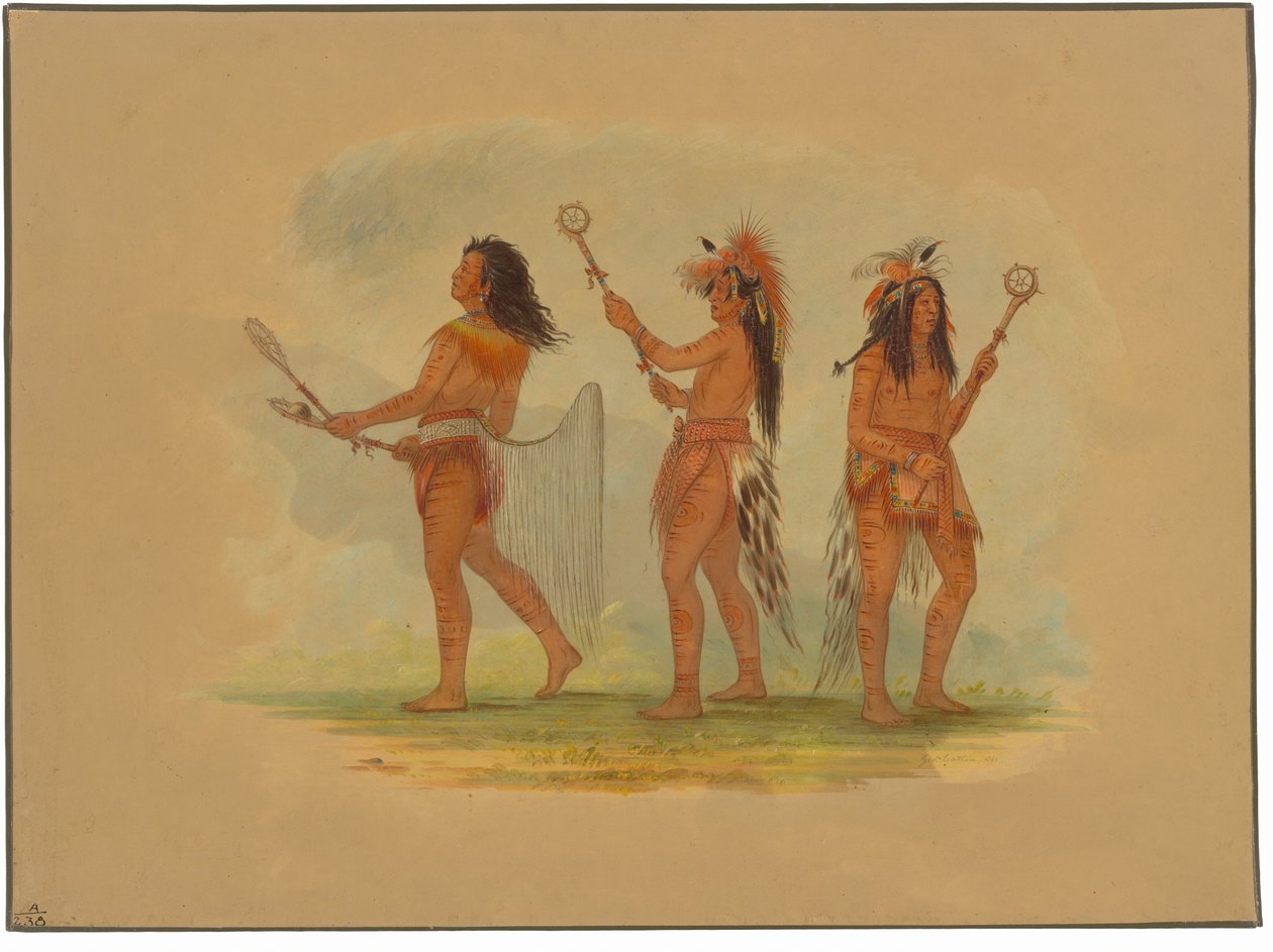 Kolme juhlittua pallonpelaajaa - Choctaw, Sioux ja Ojibbeway tekijältä George Catlin
