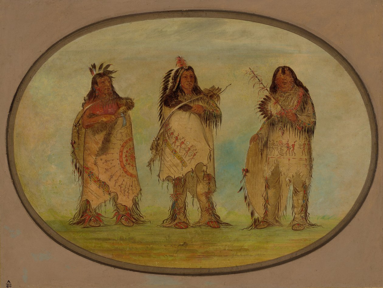 Sioux-heimon kolme arvostettua soturia, 1861. tekijältä George Catlin