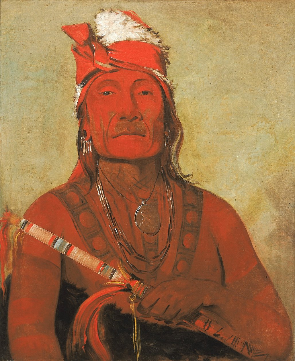 Toh-kí-e-to, kivi, jolla on sarvet, päällikkö tekijältä George Catlin