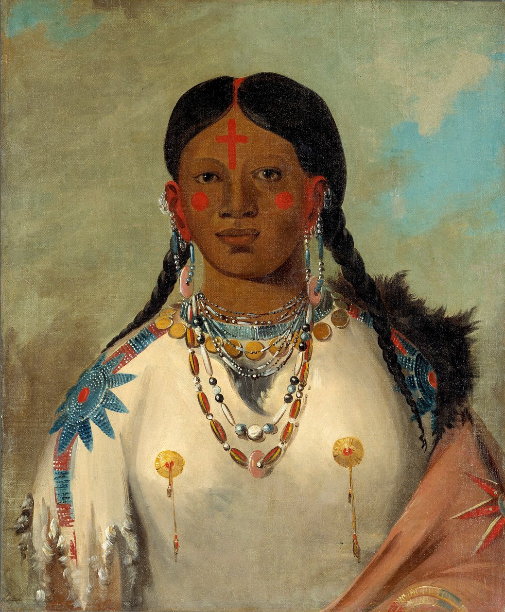 Tís-se-wóo-na-tís, Hän, joka kylvettää polvensa, päällikön vaimo. tekijältä George Catlin