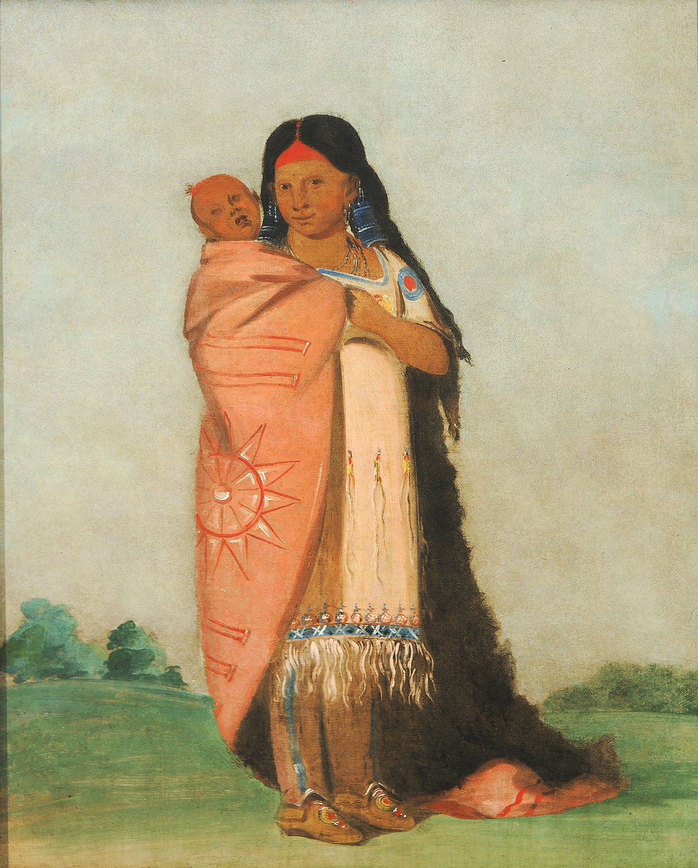 Tsee-moúnt, Great Wonder, Carrying hänen vauvansa hänen viitta, 1832. tekijältä George Catlin