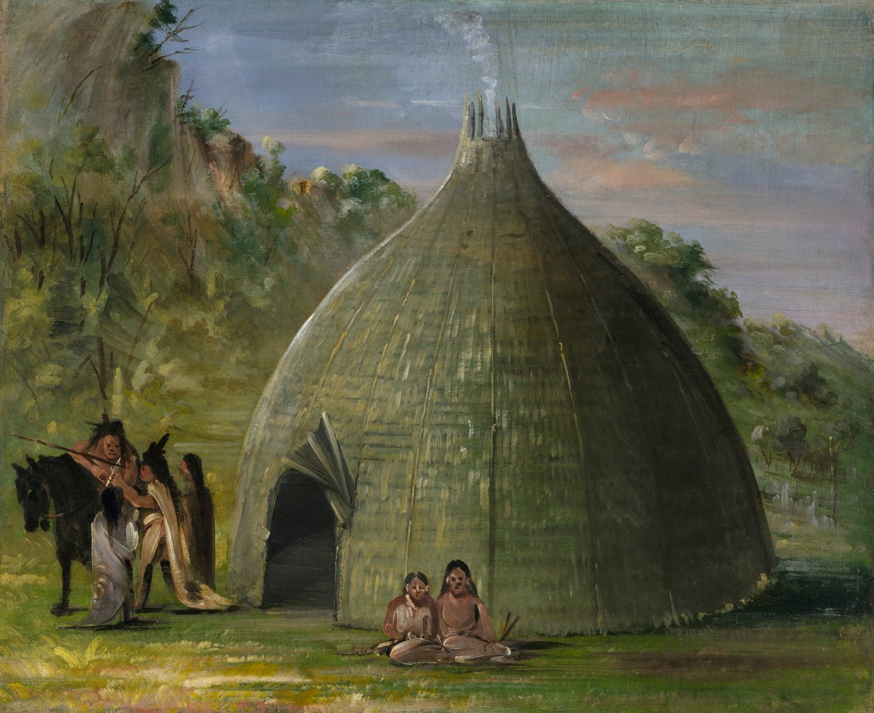 Wichita Lodge, Olkikattoinen Prairie Grass, 1834-1835. tekijältä George Catlin
