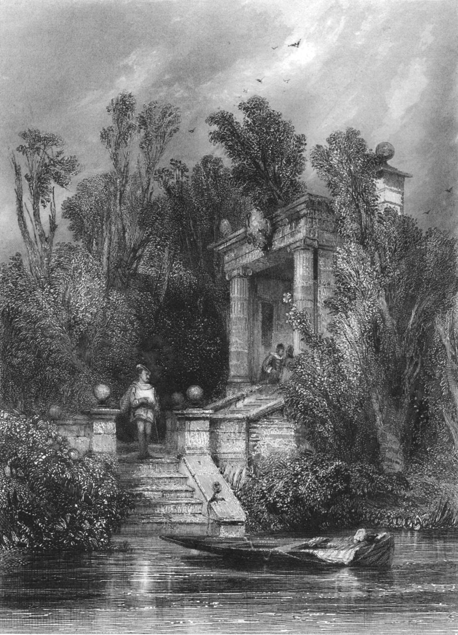 Kohtaus Faustuksesta. Margaret tapaa Faustuksen kesämökissä, n. 1870 tekijältä George Cattermole