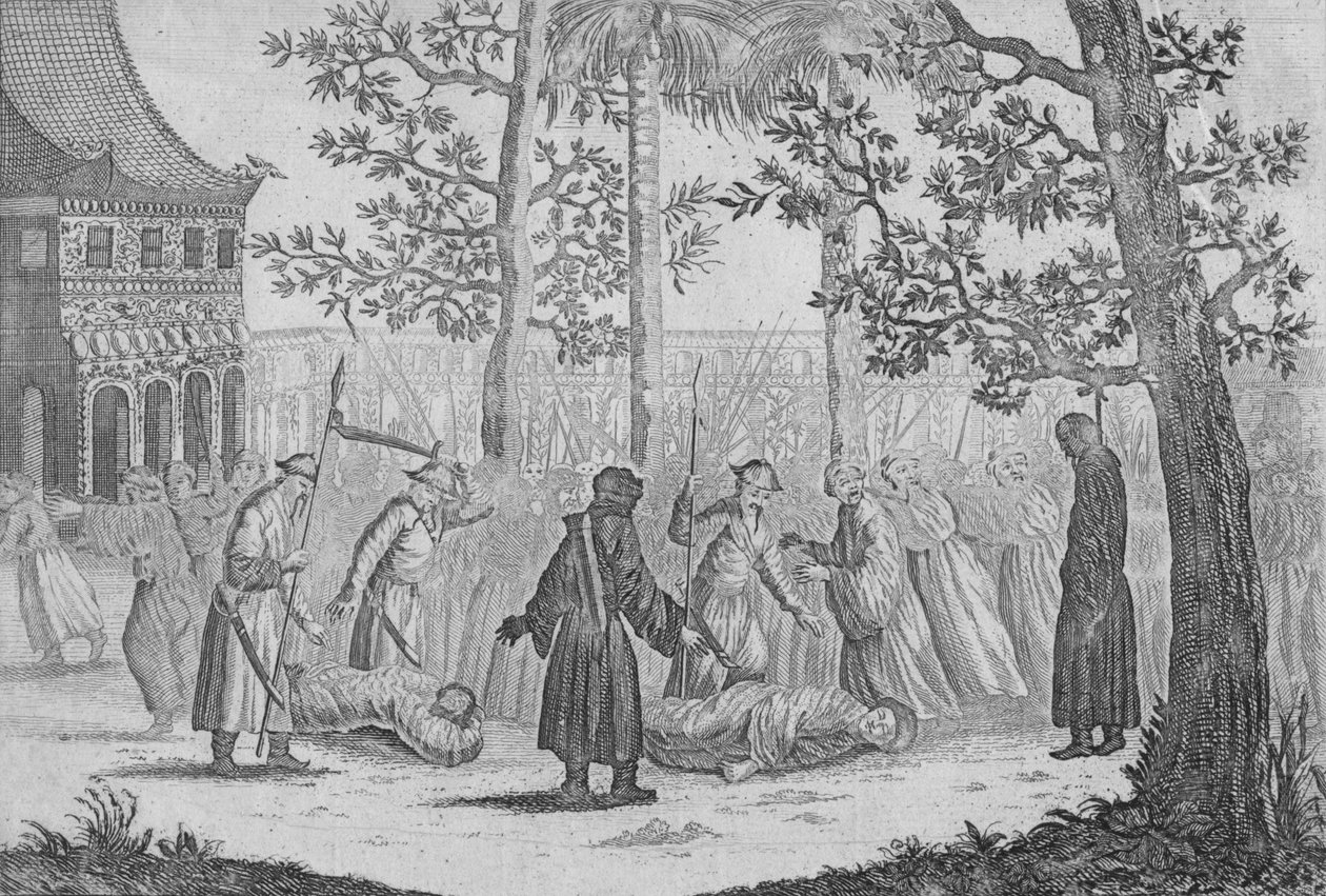 Viimeinen Kiinan Ming-keisari kuoli vuonna 1644 Nieuhofista, 1745 tekijältä George Childs