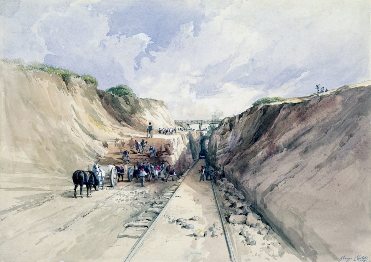 Leikkauksen kaivaminen Great Western Railwaylle, 1841 (wc paperilla) tekijältä George Childs