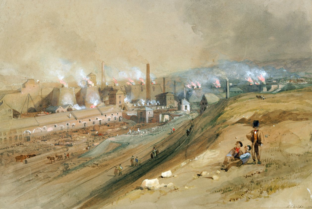 Dowlais Ironworks (vesiväri paperille) tekijältä George Childs