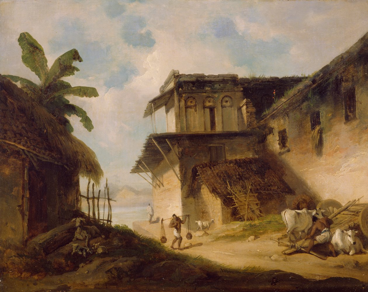 Bengalin kyläkohtaus, 1819-1821 tekijältä George Chinnery