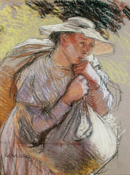 Talonpojan nainen (pastelli paperille) tekijältä George Clausen