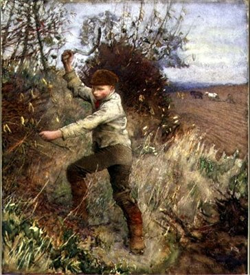 Poika leikkaamassa pensasaitaa, 1890 tekijältä George Clausen
