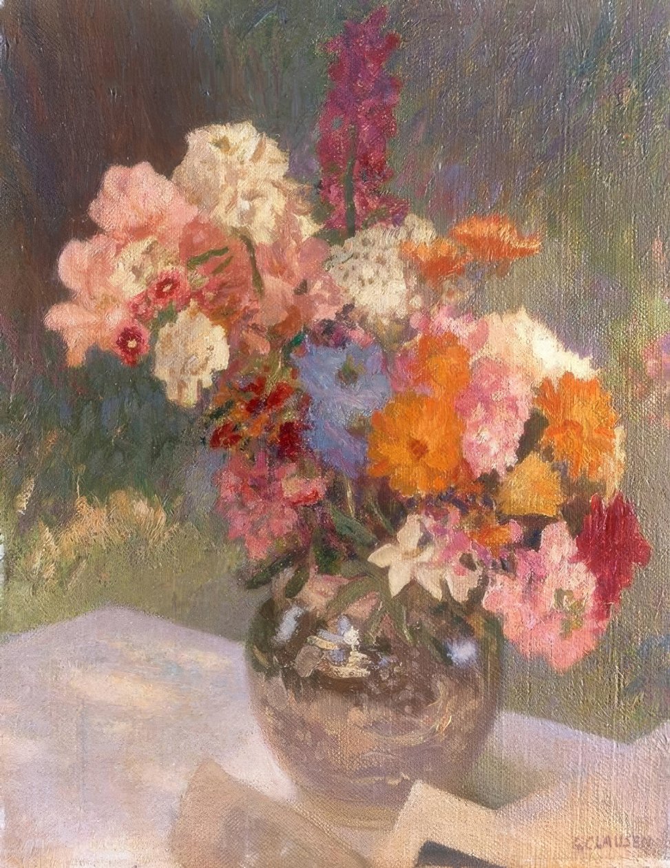 Kukkia kiiltävässä maljakossa tekijältä George Clausen