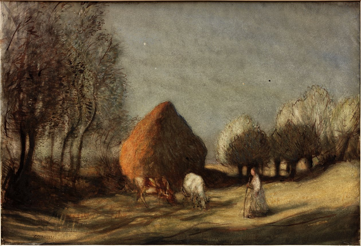 Hayfield, Widdington, noin 1893 (akvarelli, guassi ja muste) tekijältä George Clausen