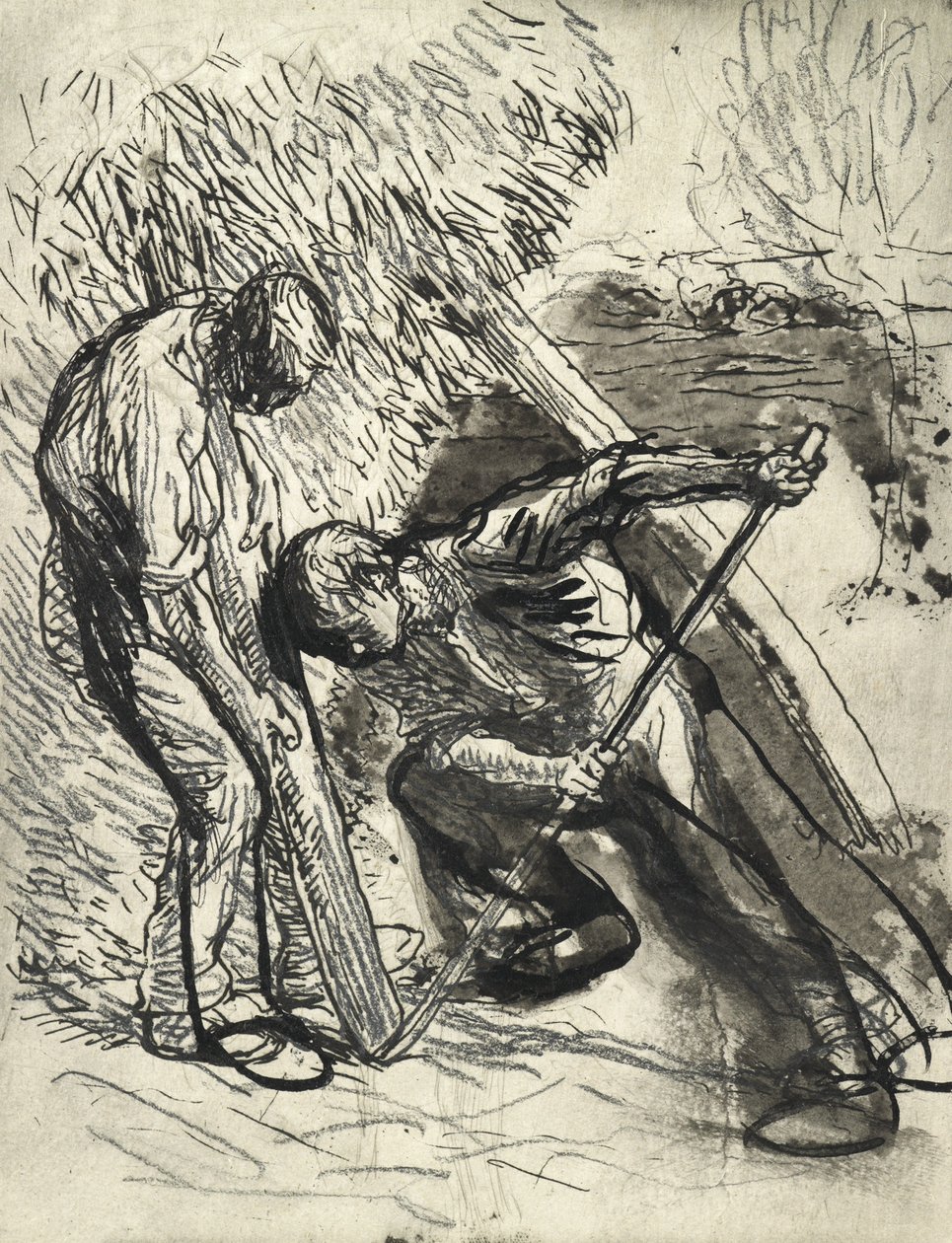 Propping the Rick, n. 1900 (kynä, kynä ja muste paperille) tekijältä George Clausen