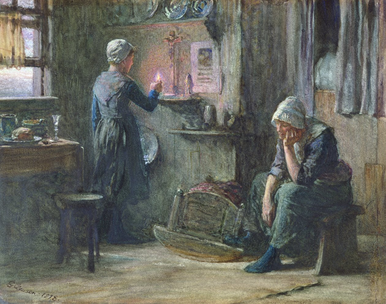 Huonekalut ja erilaiset esineet 1100- ja 1300-luvuilta tekijältä George Clausen