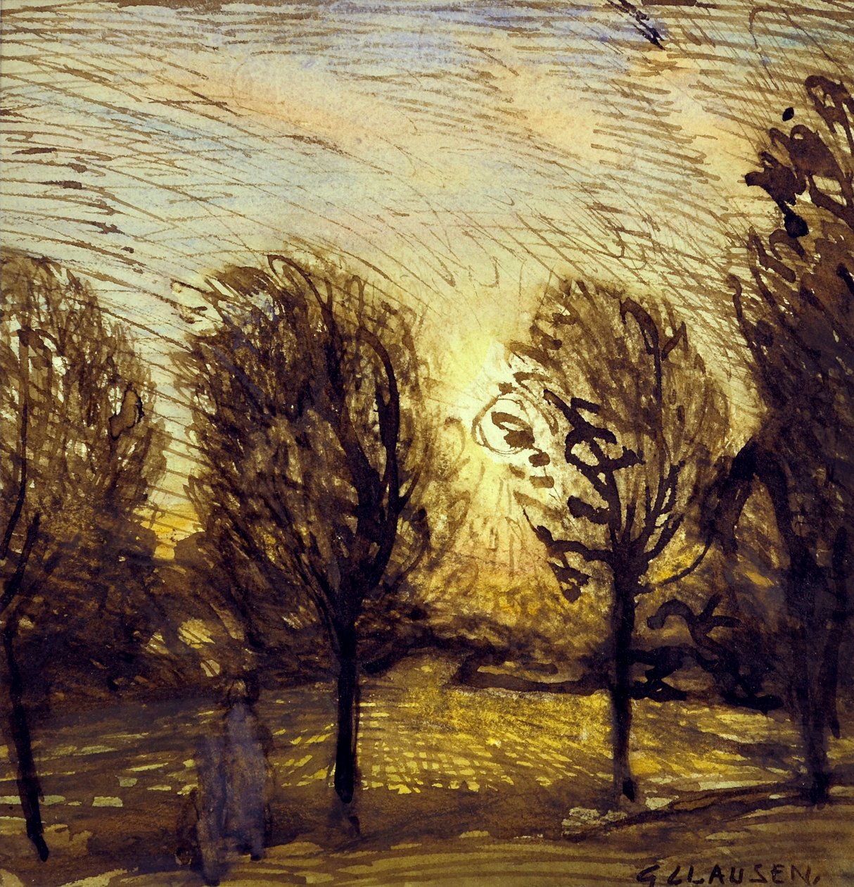 Nimetön [Puiden tutkimus] (akvarelli) tekijältä George Clausen