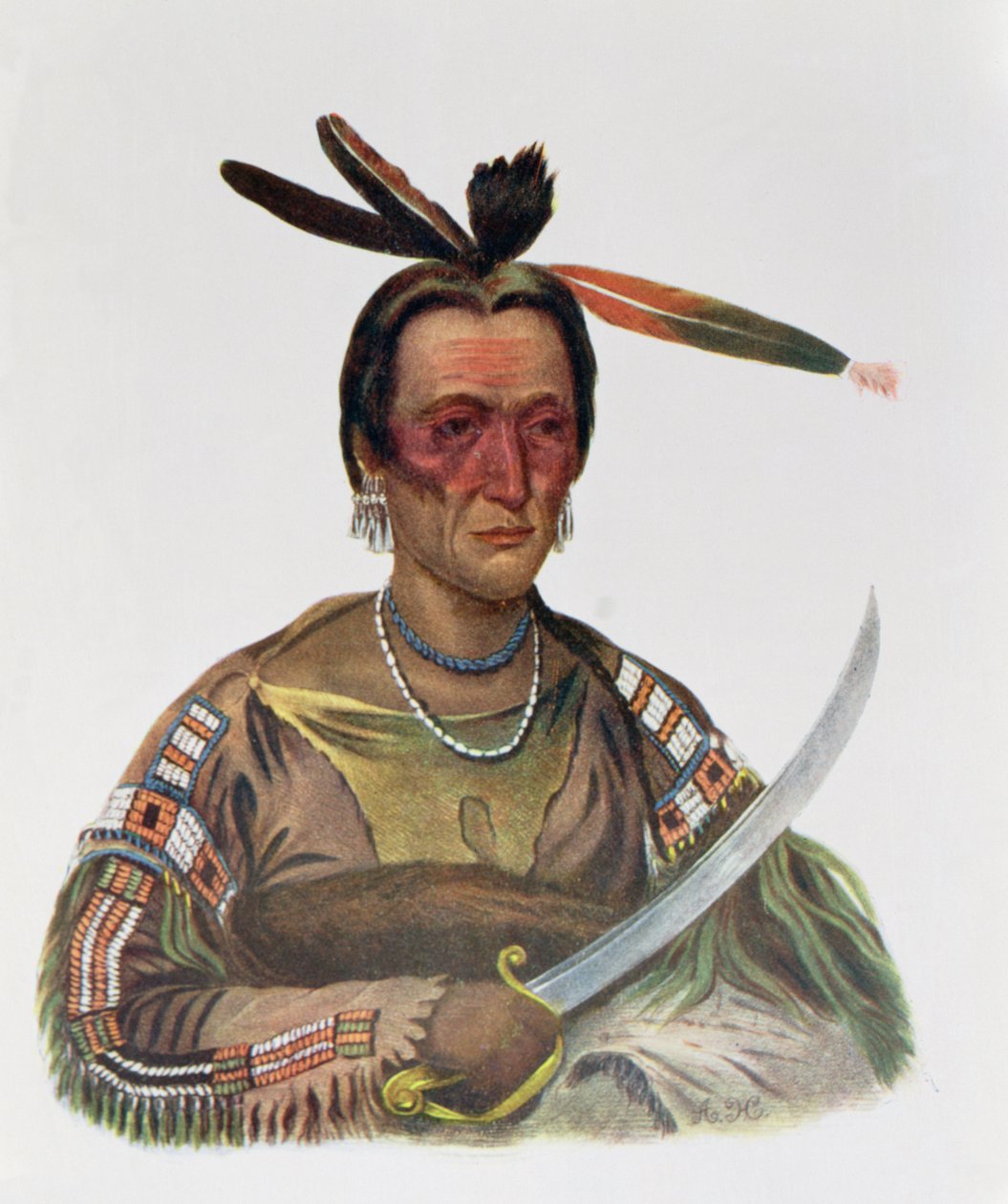 To-Ka-Cou, Yankton Sioux -päällikkö, 1837, kuvitus teoksesta "The Indian Tribes of North America, Vol.1", kirjoittaneet Thomas L. McKenney ja James Hall, pub. kirjoittanut John Grant tekijältä George Cooke