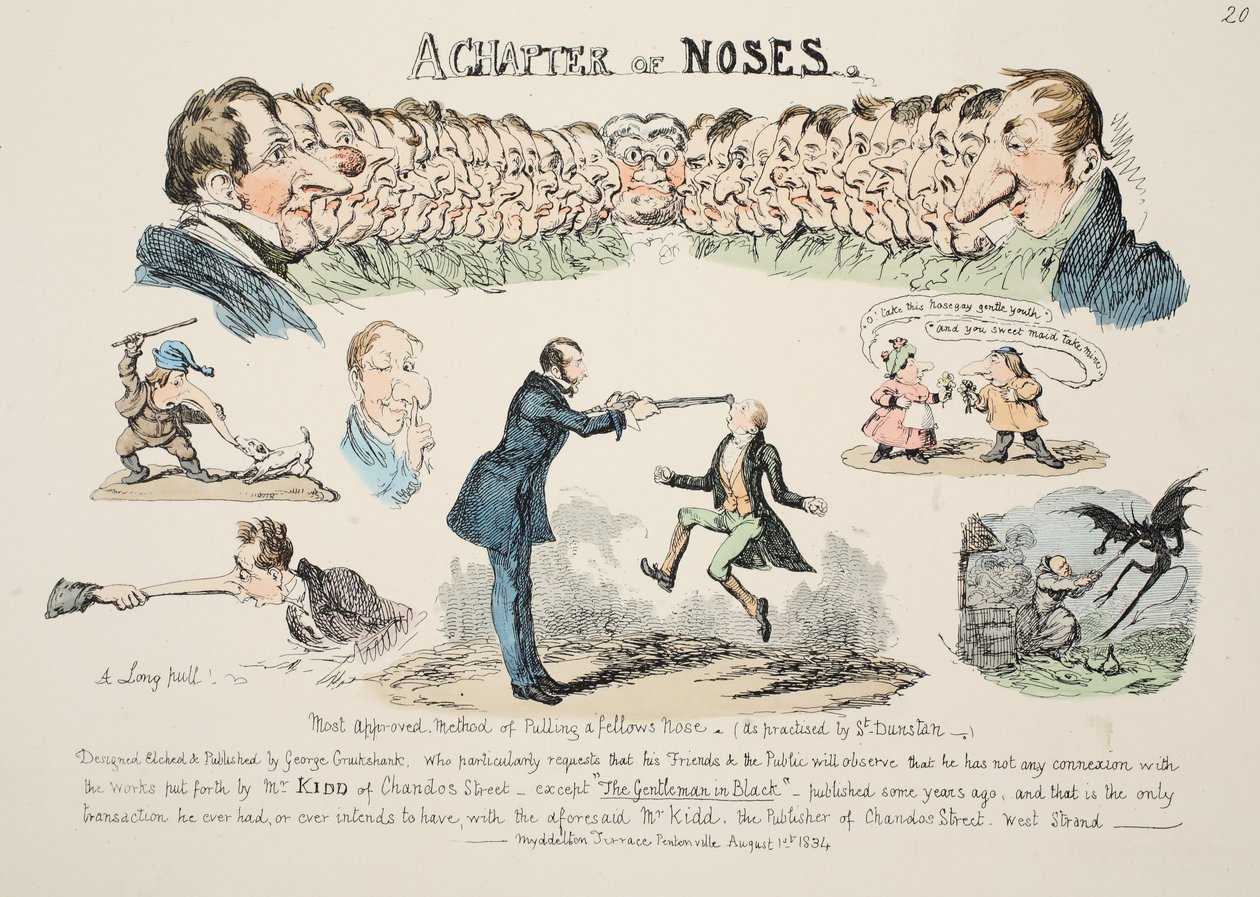 A Chapter of Noses, pub. 1834 (käsinvärinen kaiverrus) tekijältä George Cruikshank