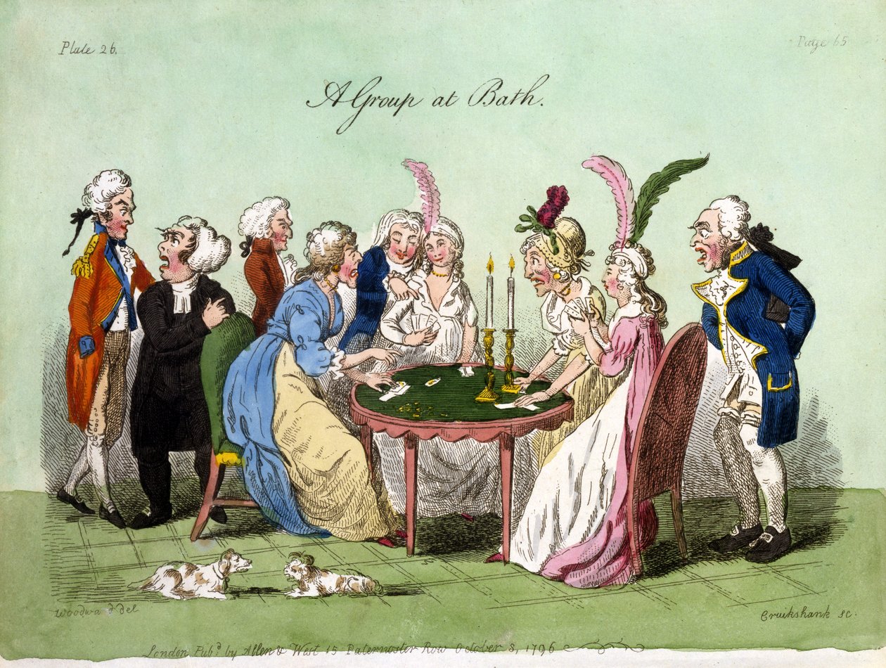 Ryhmä Bathissa, 1796 (käsinvärinen akvatinta) tekijältä George Cruikshank