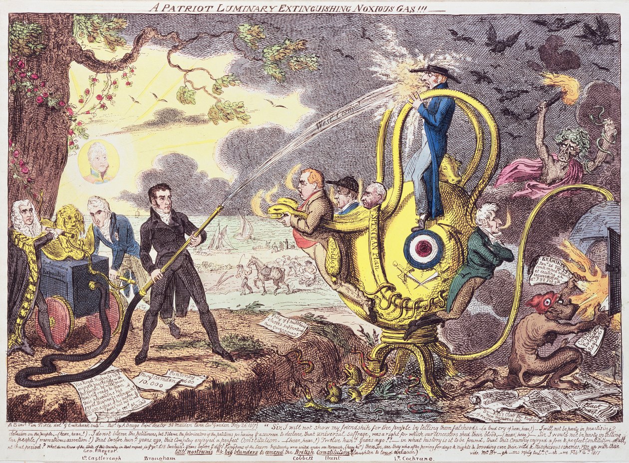 Una lluminària patriota que extinge els gasos nocius!!! 1817 finès tekijältä George Cruikshank
