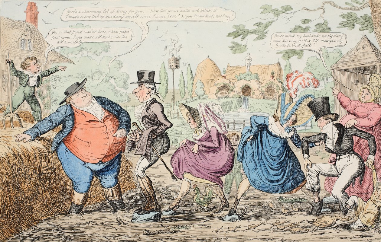 Vierailu Cockney Farmille - Tonttien katseleminen jne jne jne, pubi. 1835. tekijältä George Cruikshank