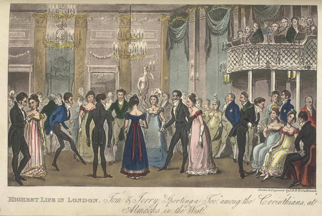 Juhlasali, "Life in London, etc.", kirjoittanut Pierce Egan tekijältä George Cruikshank