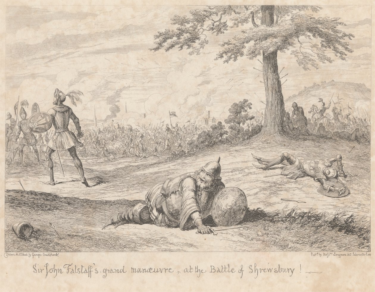 Toinen osa kentästä: "Henry IV osa I", näytös V, kohtaus IV tekijältä George Cruikshank