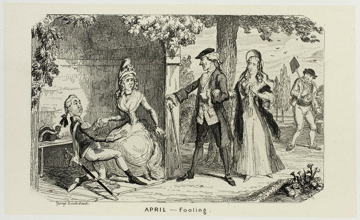 Huhtikuu - Hölmöily George Cruikshankin teräsveistoksista The Comic Almanacksiin: 1835-1853 tekijältä George Cruikshank