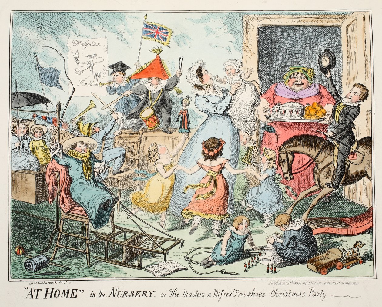 Kotona lastenhuoneessa tai "Mestarien ja neitien kahden kengän joulujuhlat", 1835 (käsinvärinen kaiverrus) tekijältä George Cruikshank