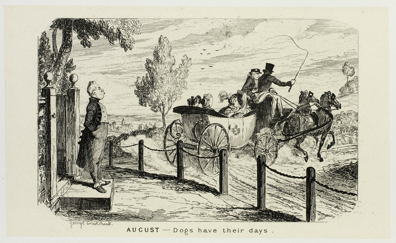 Elokuu - Koirilla on päivänsä George Cruikshankin teräsveistoksista The Comic Almanacksiin: 1835-1853 tekijältä George Cruikshank
