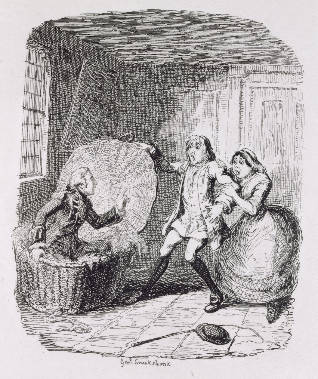 Booth löydetty Hamperista, "Ameliasta", taiteilijan kaivertama, kuvitus "The Works of Henry Fieldingistä", pub. kirjoittanut Henry G. Bohn, 1853 tekijältä George Cruikshank