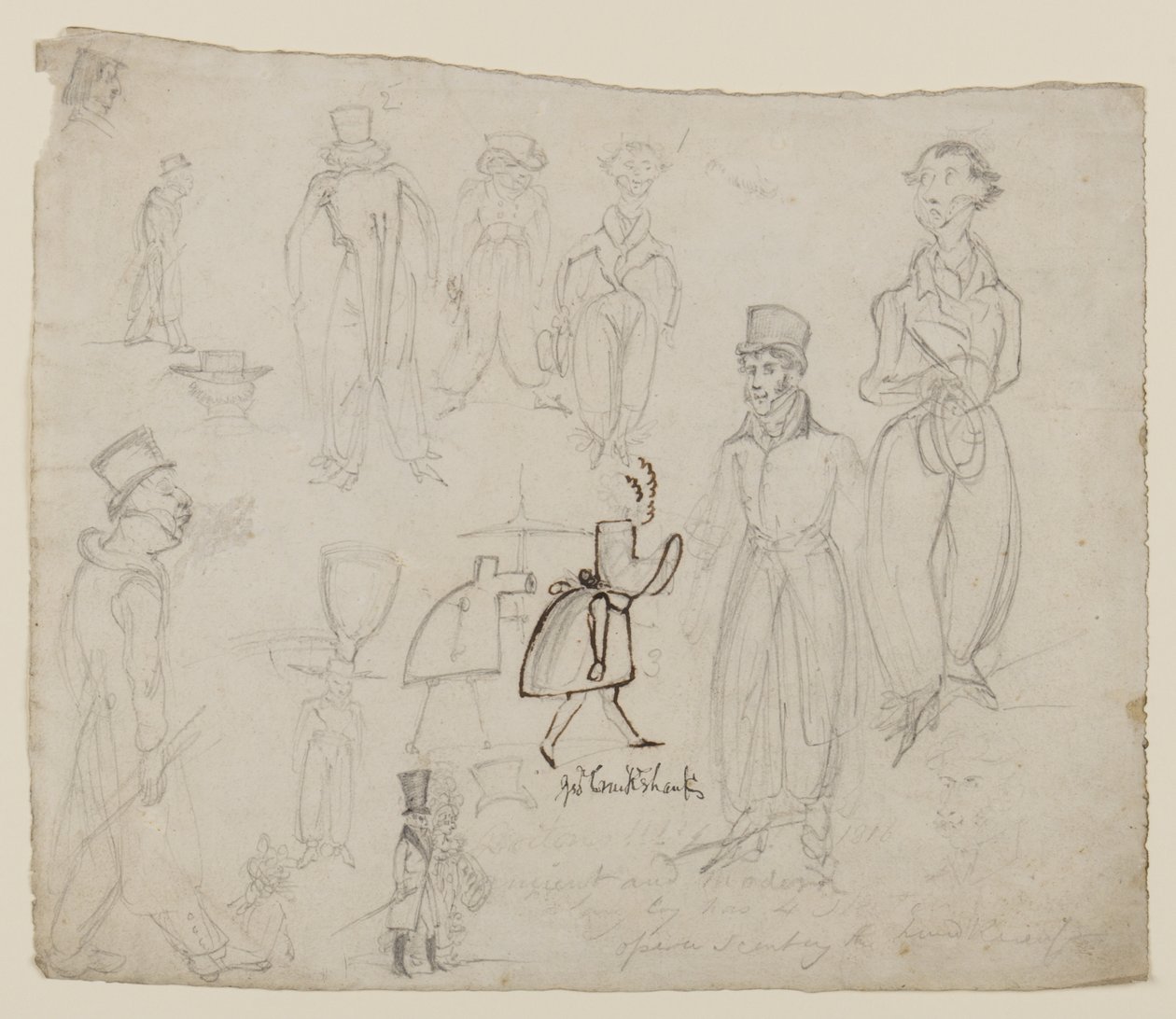 Hahmotutkimukset (kynä, kynä ja muste paperille) tekijältä George Cruikshank