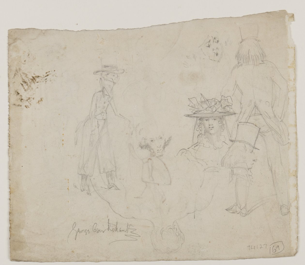 Hahmotutkimukset (kynä, kynä ja muste paperille) tekijältä George Cruikshank