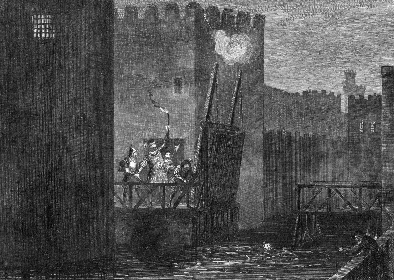 Courtenays pakenee Towerista, 1840 tekijältä George Cruikshank